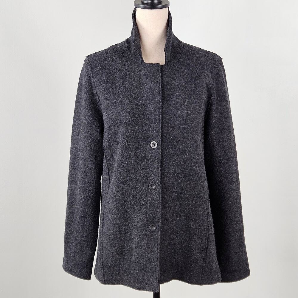 Eileen Fisher Gray Button Front Coat Jacket | Women's Small Petite‎ | FLAWS